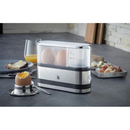 더블유엠에프 WMF kitchen mini 2-egg cooker (250 W, egg cooker for 1-2 eggs, with egg pick, BPA-free Tritan) matt cromargan