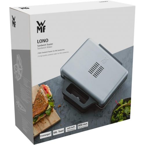 더블유엠에프 WMF Lono Sandwich Maker, sandwich toaster, for 2 standard or XXL toasts, 2-stage height adjustment for more filling, matt stainless steel