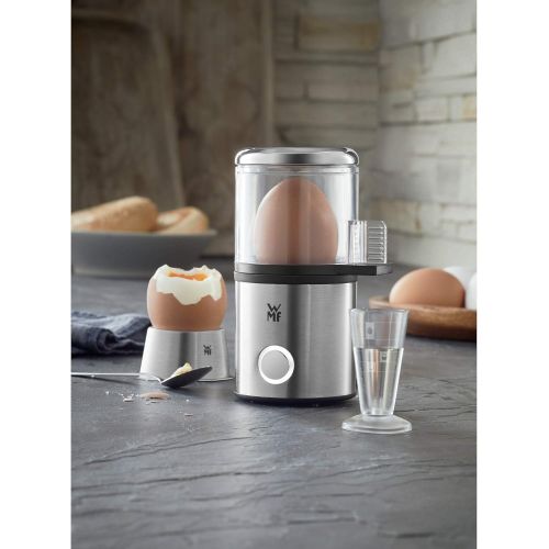더블유엠에프 WMF KITCHENminis My Egg 1-Egg Cooker, with Egg Cup, Cromargan Matt, Space Saving, with Hardness Settings, 56 W