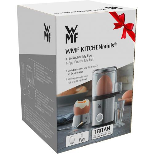 더블유엠에프 WMF KITCHENminis My Egg 1-Egg Cooker, with Egg Cup, Cromargan Matt, Space Saving, with Hardness Settings, 56 W