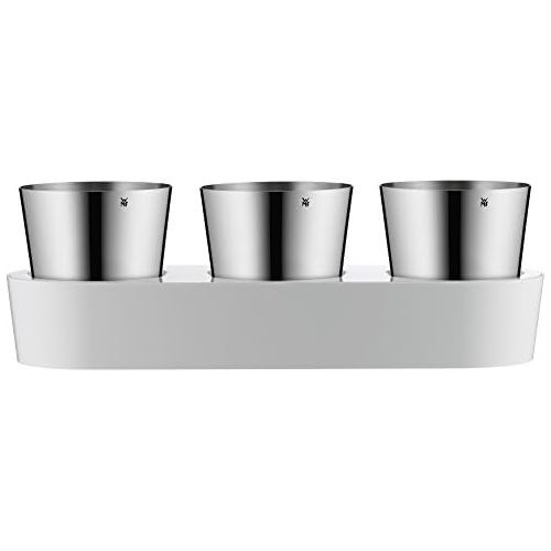 더블유엠에프 WMF Gourmet herb garden set, 3 pieces, herb pot with irrigation system, stainless steel Cromargan, plastic, for fresh herbs such as basil, parsley, mint, 36x 12.5x 12.5 cm, white