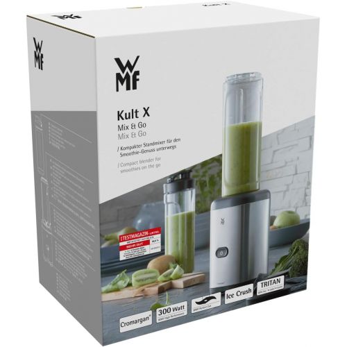 더블유엠에프 [아마존베스트]WMF Kult X Mix & Go Smoothie Mini Blender / Maker, 300 Watt, with 2 blender jars / bottle 0,6l, Tritan bottle, BPA-free, shatterproof