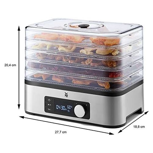 더블유엠에프 [아마존베스트]WMF Kuechenminis Dehydrator Stainless Steel with 5 Compartments 30-70 °C 24-hour Timer Fruit Dryer Dehydrator 2 Boxes Cereal Bar Shape BPA Free