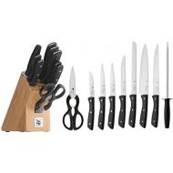 [아마존베스트]WMF Knife block with knife set, 10 pieces, kitchen knife set with knife holder, 7 sharp knives, 1 pair of scissors, 1 knife sharpener, bamboo block, special blade steel.