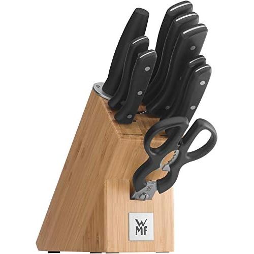 더블유엠에프 [아마존베스트]WMF Knife block with knife set, 10 pieces, kitchen knife set with knife holder, 7 sharp knives, 1 pair of scissors, 1 knife sharpener, bamboo block, special blade steel.