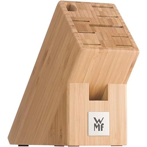 더블유엠에프 [아마존베스트]WMF Knife block with knife set, 10 pieces, kitchen knife set with knife holder, 7 sharp knives, 1 pair of scissors, 1 knife sharpener, bamboo block, special blade steel.