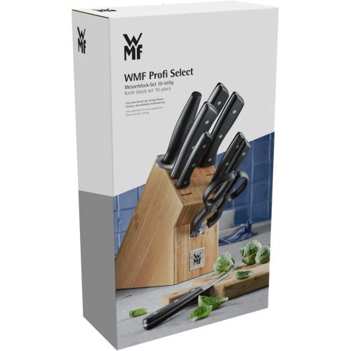 더블유엠에프 [아마존베스트]WMF Knife block with knife set, 10 pieces, kitchen knife set with knife holder, 7 sharp knives, 1 pair of scissors, 1 knife sharpener, bamboo block, special blade steel.