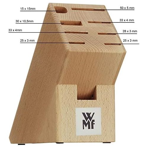 더블유엠에프 [아마존베스트]WMF Blank Wooden Beech Wood Knife Block without Knife, for 6 Knives, 1 Meat Fork, 1 Sharpening Steel, 1 Scissors