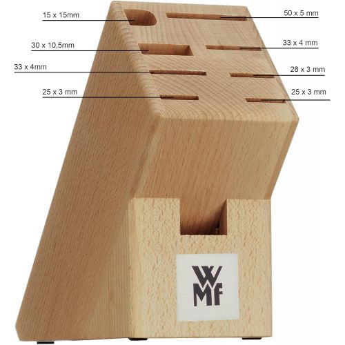 더블유엠에프 [아마존베스트]WMF Blank Wooden Beech Wood Knife Block without Knife, for 6 Knives, 1 Meat Fork, 1 Sharpening Steel, 1 Scissors