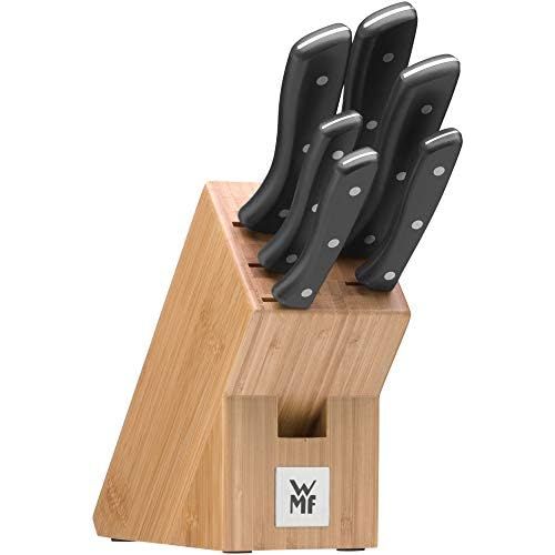 더블유엠에프 [아마존베스트]WMF 7-Piece Knife Block with Knife Set, 6 Forged Knives, 1 Block Painted Bamboo, Special Blade Steel, Stainless Steel Rivets