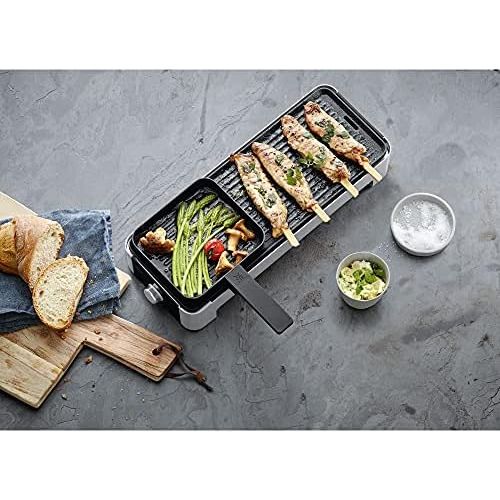 더블유엠에프 WMF Kuechenminis Table Grill for 2 with Vegetable Pans, Small Electric Grill with Compact Grill Surface and Variable Temperature Setting, 1000 W & Kuechenminis 1 Egg Cooker MyEgg wit