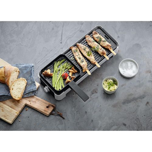 더블유엠에프 WMF Kuechenminis Table Grill for 2 with Vegetable Pans, Small Electric Grill with Compact Grill Surface and Variable Temperature Setting, 1000 W & Kuechenminis 1 Egg Cooker MyEgg wit