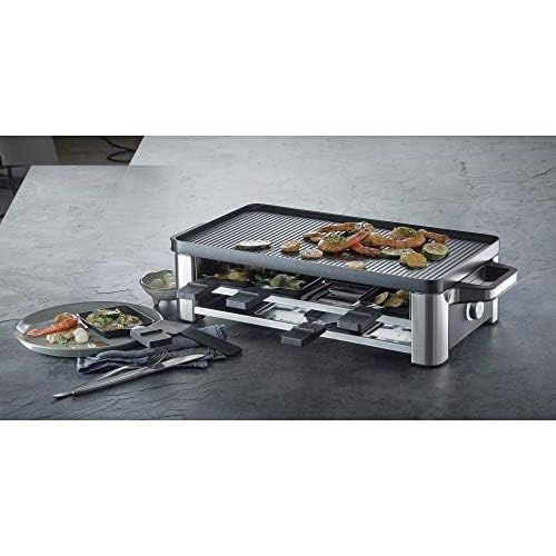 더블유엠에프 WMF Lono Raclette grill with pans and sliders, Raclette 8 people, 1500 W, matt stainless steel