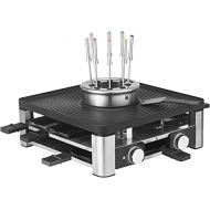 WMF Lumero 3 in 1 Gourmet Station for 8 People, Raclette Grill Fondue, Electric, Temperature Regulation, Lighting, 1800 Watt, Space Saving, Matt Stainless Steel