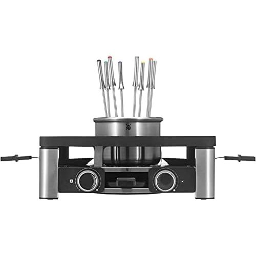 더블유엠에프 WMF Lumero 3 in 1 Gourmet Station for 8 People, Raclette Grill Fondue, Electric, Temperature Regulation, Lighting, 1800 Watt, Space Saving, Matt Stainless Steel