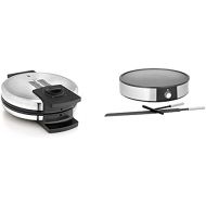 WMF Lono Waffle Iron Edition, Heart Waffle Iron, Continuously Adjustable Browning Degree, Matte Stainless Steel & Lono Crepes Maker Creperie with Spatula and Dough Distributor, 160