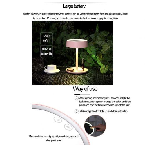  WMM-makeup mirror Tabletop Makeup Mirror, Free Standing Table Vanity Mirror on Stand with 180° fold, Portable Charging Smart LED Makeup Mirror Colorful night light (color : Pink)