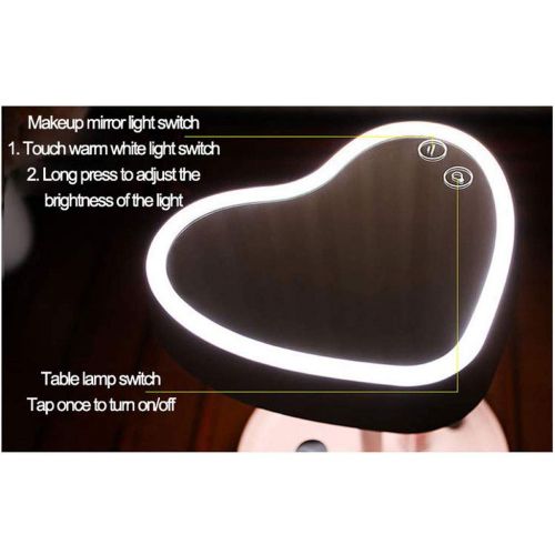  WMM-makeup mirror Tabletop Makeup Mirror, Free Standing Table Vanity Mirror on Stand with 180° fold, Portable Charging Smart LED Makeup Mirror Heart shape (color : Pink)