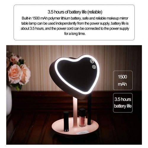  WMM-makeup mirror Tabletop Makeup Mirror, Free Standing Table Vanity Mirror on Stand with 180° fold, Portable Charging Smart LED Makeup Mirror Heart shape (color : Pink)