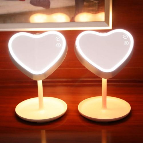  WMM-makeup mirror Tabletop Makeup Mirror, Free Standing Table Vanity Mirror on Stand with 180° fold, Portable Charging Smart LED Makeup Mirror Heart shape (color : Pink)