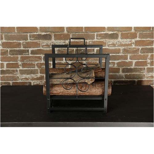  WMMING Black Finish Small Firewood Rack Brackets, with Scrolls & Handles, 16inch Lightweight Log Carrier Wood Storage Rack, for Indoor/Farmouse/Stove Solid and Practical