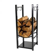 WMMING 82cm Tall Firewood Storage Log Rack with 4 Hook, Heavy Duty Fire Wood Holder for Fireside/Stove Side, Black Solid and Practical