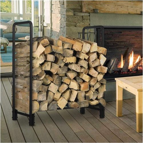  WMMING Outdoor Large Log Holder, Black Heavy Duty Firewood Storage Rack for Fire Place/Stove/Oven/Fire Pit, Easy Assembly, 48.8 in Wide X 48.4 in High Solid and Practical