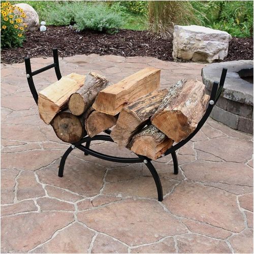  WMMING 35.8inch Wide Firewood Log Holder, Free Standing Stove Fireplace Wood Stacking Rack, for Indoor & Outdoor Use, Metal Fire Pit Hearth Decor, Black Solid and Practical