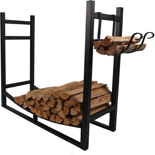  WMMING Firewood Log Rack with Kindling Holder, Indoor Outdoor Fireside Logs Holder for Wood Storage, Freestanding Stove Accessories, 83cm Wide X 78cm Tall, Black Solid and Practica