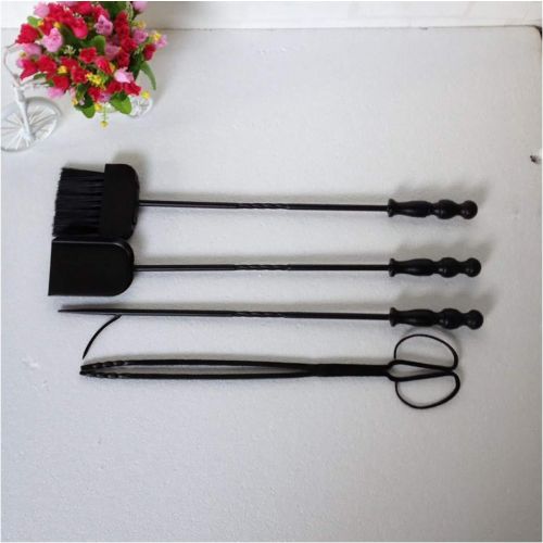  WMMING Modern Black Fireplace Tools Sets, 5 Pieces Wood Burner Stove Accessories, Brush/Tongs/Poker/Shovel/Shelf Solid and Practical