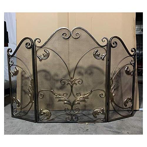  WMMING European Style Ornate Fireplace Screen, 3 Panel Extra Wide Fire Guard with Spark Proof Mesh, for Firewood Log Fires/Gas Stove/Outdoor Pit Solid and Practical