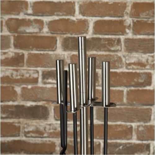  WMMING 5 Pieces Fireplace Tool Sets, Silver Stand with Broom, Shovel, Tongs & Poker, Wood Stove Cleaning Tools Solid and Practical