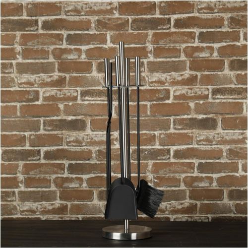  WMMING 5 Pieces Fireplace Tool Sets, Silver Stand with Broom, Shovel, Tongs & Poker, Wood Stove Cleaning Tools Solid and Practical