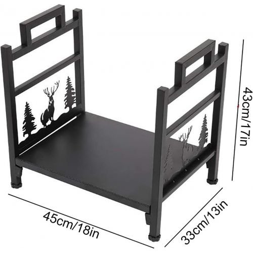  WMMING Small Classic Elk Fireplace Firewood Log Rack Holder, Metal Kindling Logs Storage Stand for Inside/Outside/Farmouse/Stove/Fire Pit, Black Solid and Practical