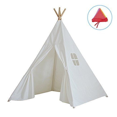  WMT Kids White Authentic Giant Canvas Indian Teepee Tripod Play Tent (outdoor indoor playhous)