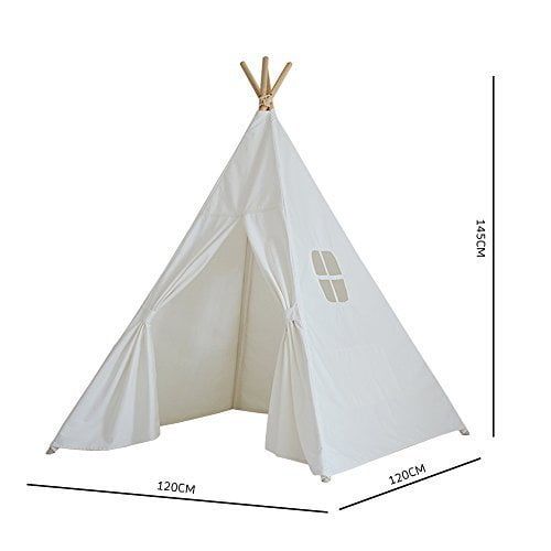  WMT Kids White Authentic Giant Canvas Indian Teepee Tripod Play Tent (outdoor indoor playhous)