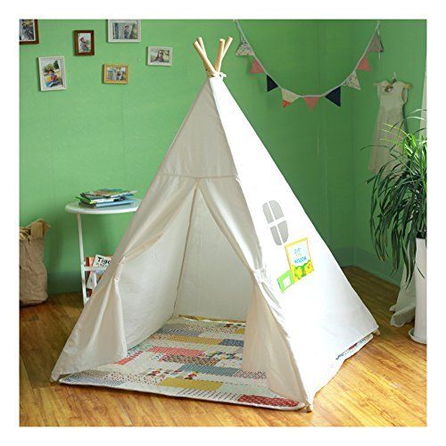  WMT Kids White Authentic Giant Canvas Indian Teepee Tripod Play Tent (outdoor indoor playhous)