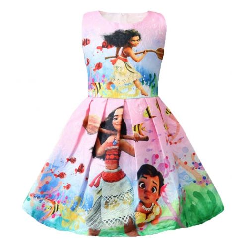  WNQY Moana Little Girls Printed Princess Dress Cartoon Party Dress