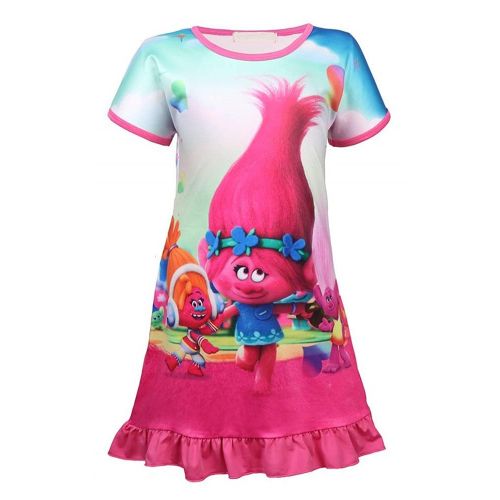  WNQY Trolls Comfy Loose Fit Pajamas Girls Printed Princess Dress nightgown Cartoon Pjs