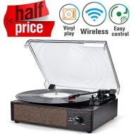 [아마존베스트]WOCKODER Record Player Portable Wirelessl LP Belt-Drive 3-Speed Turntable with Built in Stereo Speakers, Vintage Style Vinyl Record Player (Vintage Style-Brown) (Vintage Style)