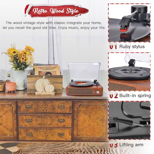  WOCKODER Record Player Turntable Vinyl Record Player with Speakers Turntables for Vinyl Records 3 Speed Belt Driven Vintage Record Player Vinyl Player Music Vinyl Turntable