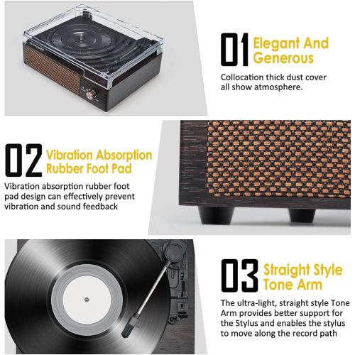  WOCKODER Record Player Turntable Wireless Portable LP Phonograph with Built in Stereo Speakers 3-Speed Belt-Drive Turntable Vinyl Record Player with Speakers