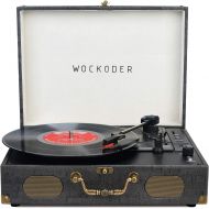 WOCKODER Turntable Record Player Portable Wireless 3 Speed Vinyl Record Player with Built-in Speakers Classic Vinyl Player Black Vintage Suitcase Turntable with Speakers Nostalgic Record Pl