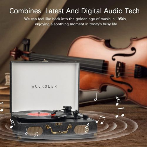  WOCKODER Turntable Record Player Portable Wireless 3 Speed Vinyl Record Player with Built-in Speakers Classic Vinyl Player Black Vintage Suitcase Turntable with Speakers Nostalgic Record Pl