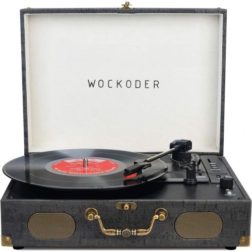  WOCKODER Turntable Record Player Portable Wireless 3 Speed Vinyl Record Player with Built-in Speakers Classic Vinyl Player Black Vintage Suitcase Turntable with Speakers Nostalgic Record Pl