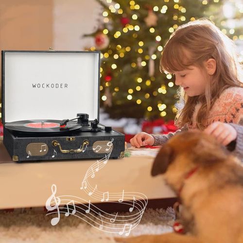  WOCKODER Turntable Record Player Portable Wireless 3 Speed Vinyl Record Player with Built-in Speakers Classic Vinyl Player Black Vintage Suitcase Turntable with Speakers Nostalgic Record Pl