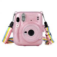 WOGOZAN Case for Fujifilm Instax Mini 11 Instant Film Camera Anti-Scratch Glitter Clear Protective Case with Colored Shoulder Straps