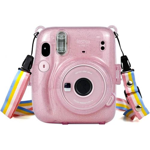  WOGOZAN Case for Fujifilm Instax Mini 11 Instant Film Camera Anti-Scratch Glitter Clear Protective Case with Colored Shoulder Straps