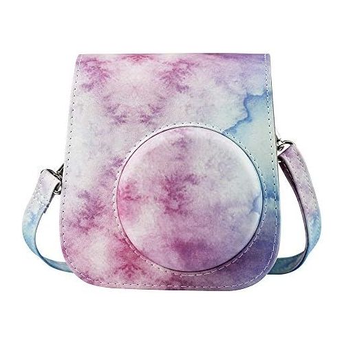  WOGOZAN Instant Camera Case for Fujifilm Instax Mini 11 / 9 / 8 Camera PU Leather Protective (Blue-Pink Watercolor)