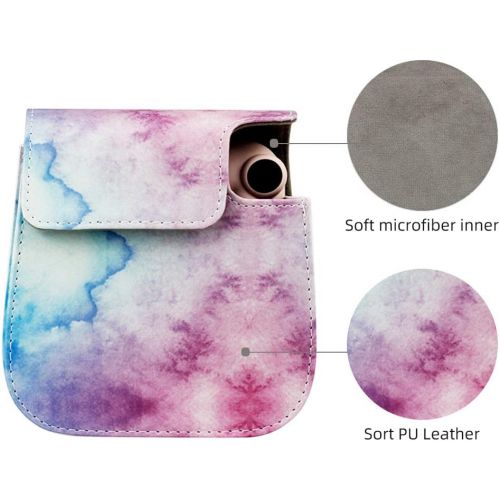  WOGOZAN Instant Camera Case for Fujifilm Instax Mini 11 / 9 / 8 Camera PU Leather Protective (Blue-Pink Watercolor)